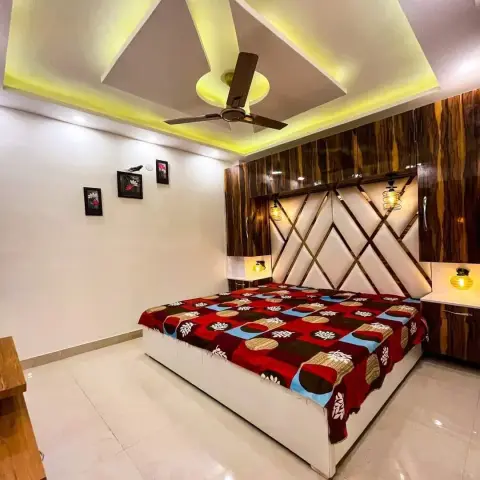 bold colour modern indian master bedroom with pop — real Indian home
