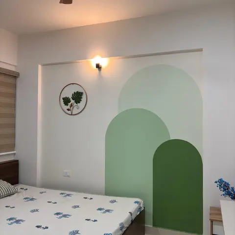 pastel modern minimalist master bedroom with paint — real Indian home