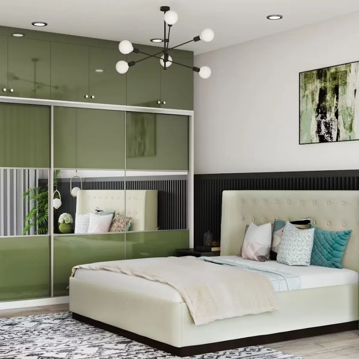 earthy modern indian master bedroom with wardrobe — real Indian home