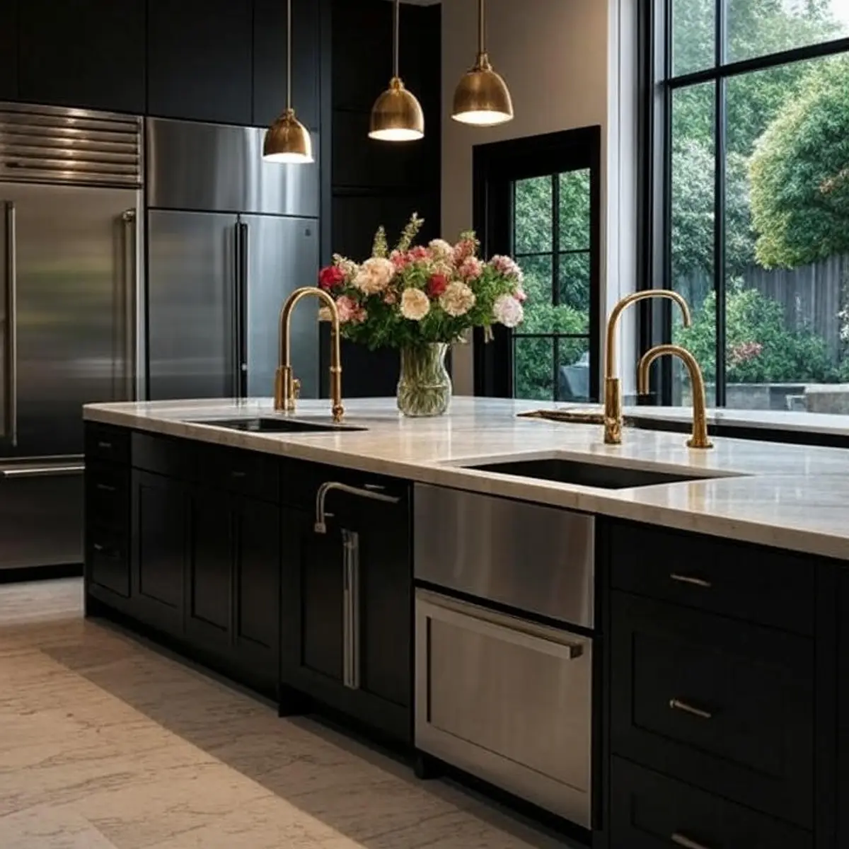 black and white luxury kitchen with layout — real Indian home