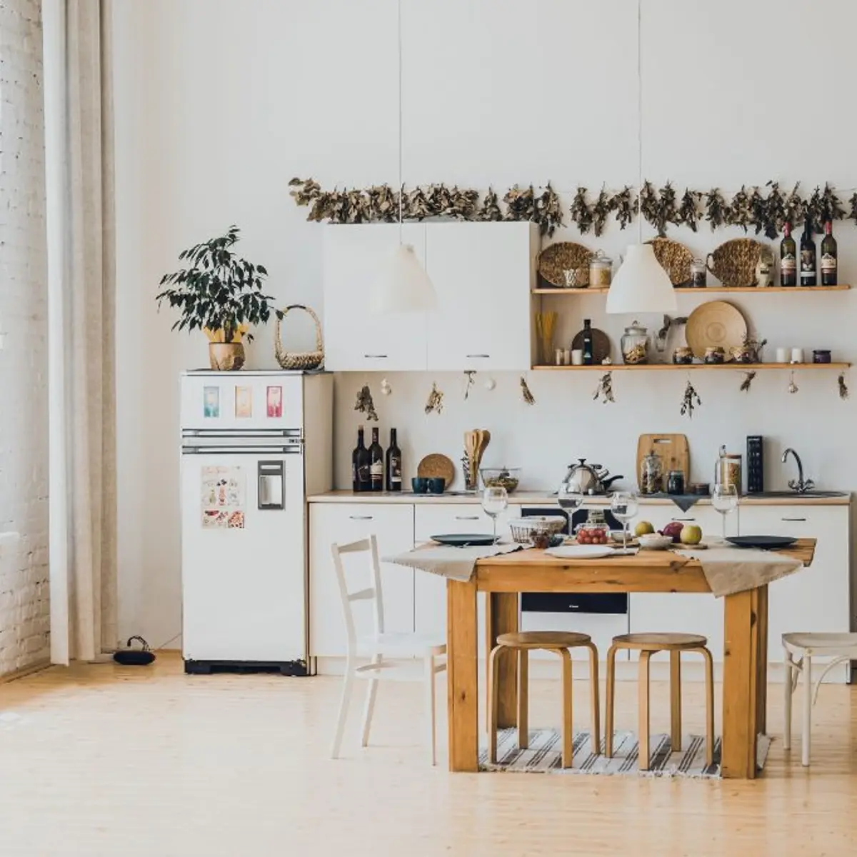 beige boho dining room with dining — real Indian home
