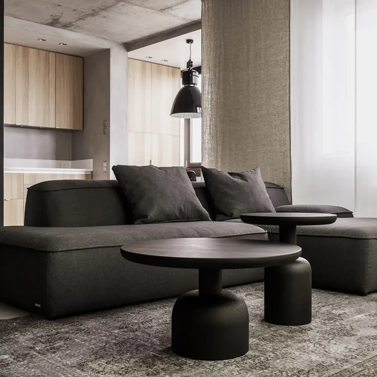 black and white modern minimalist living room with seating — real Indian home