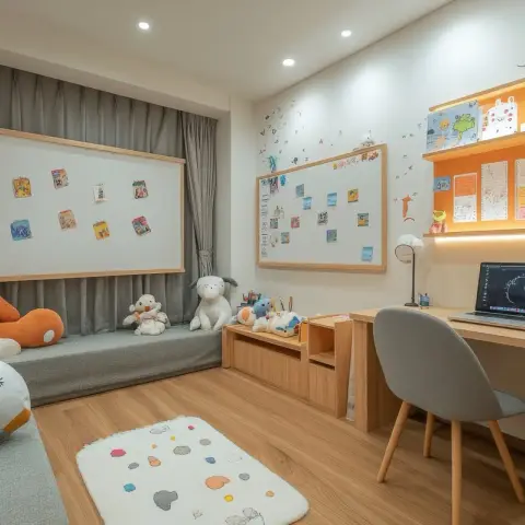 beige scandinavian study room with study — real Indian home