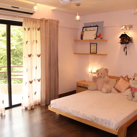 beige kids bedroom with wood — real Indian home