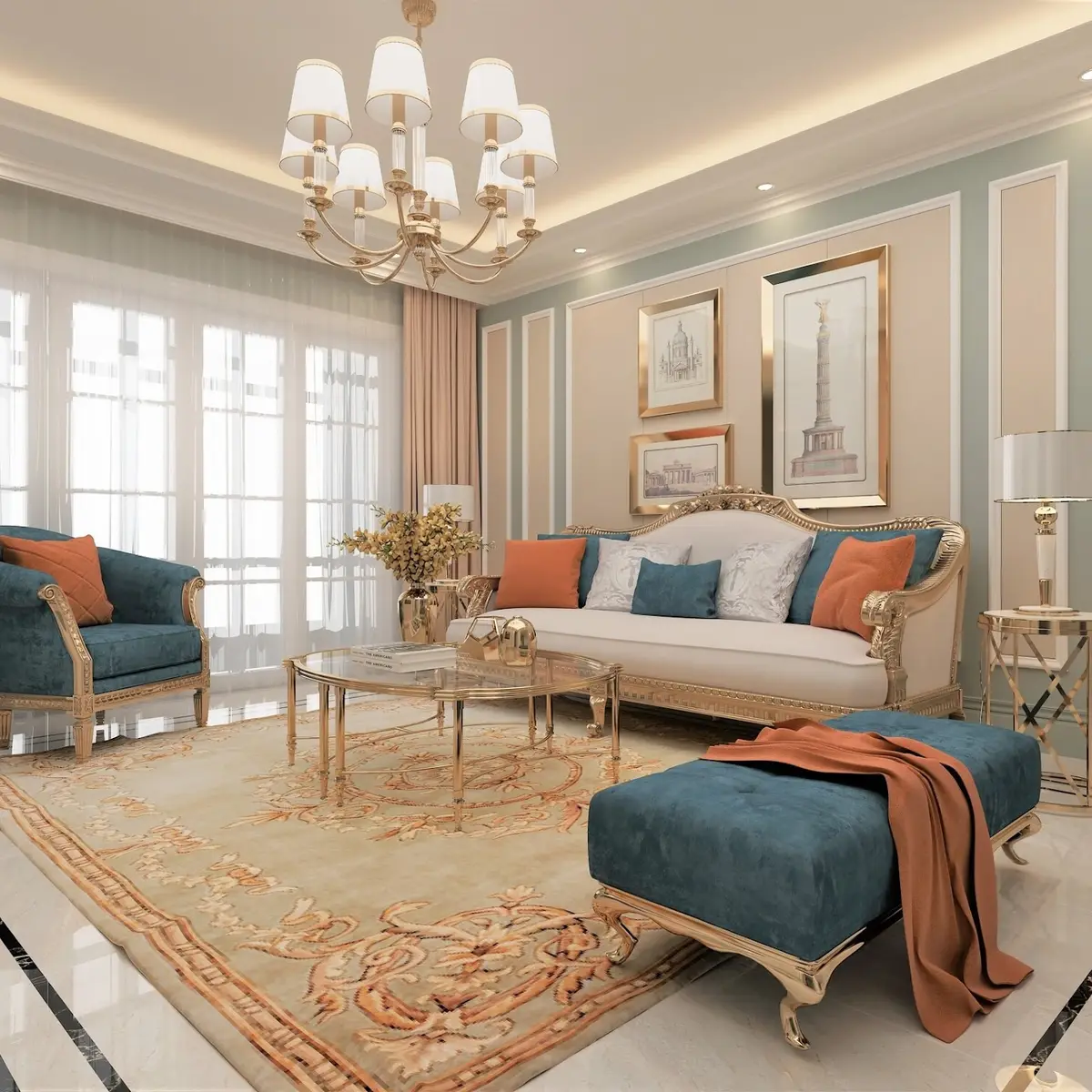 jewel tone traditional living room with moulding — real Indian home