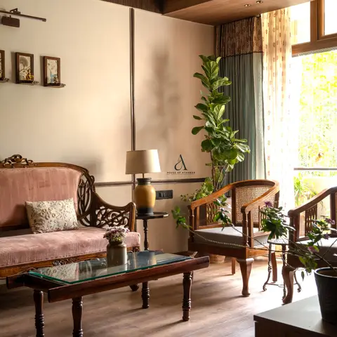 pastel traditional living room with seating — real Indian home