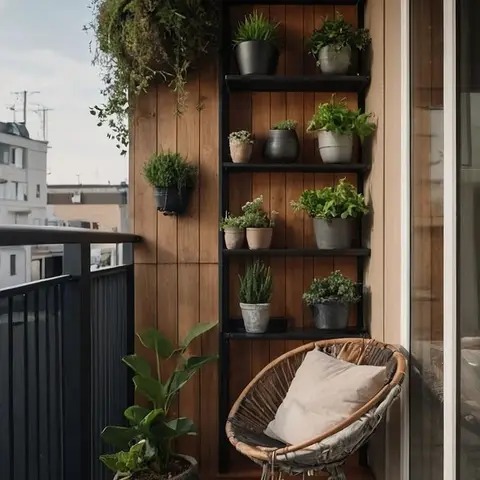 earthy boho balcony with cladding — real Indian home