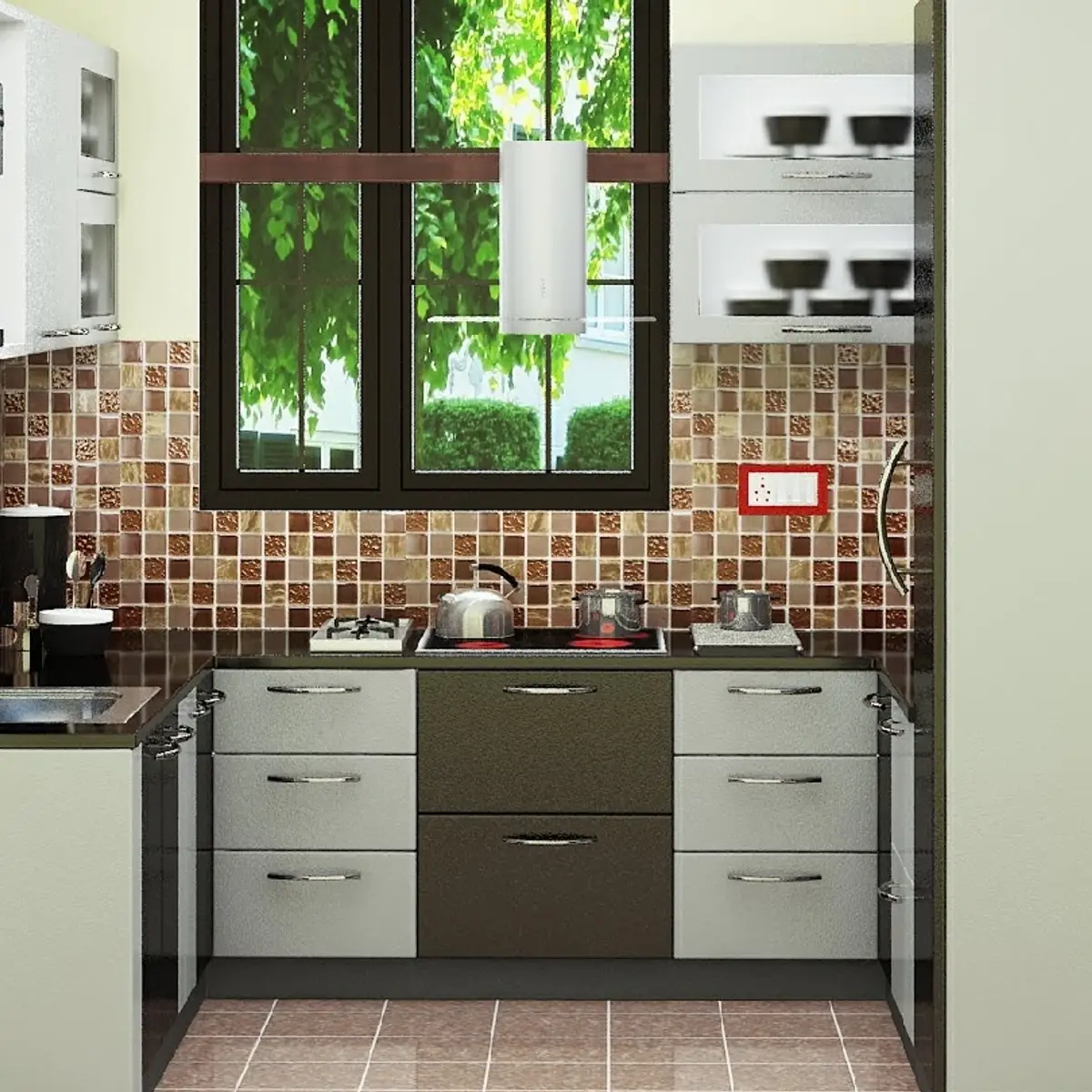 beige modern indian kitchen with layout — real Indian home