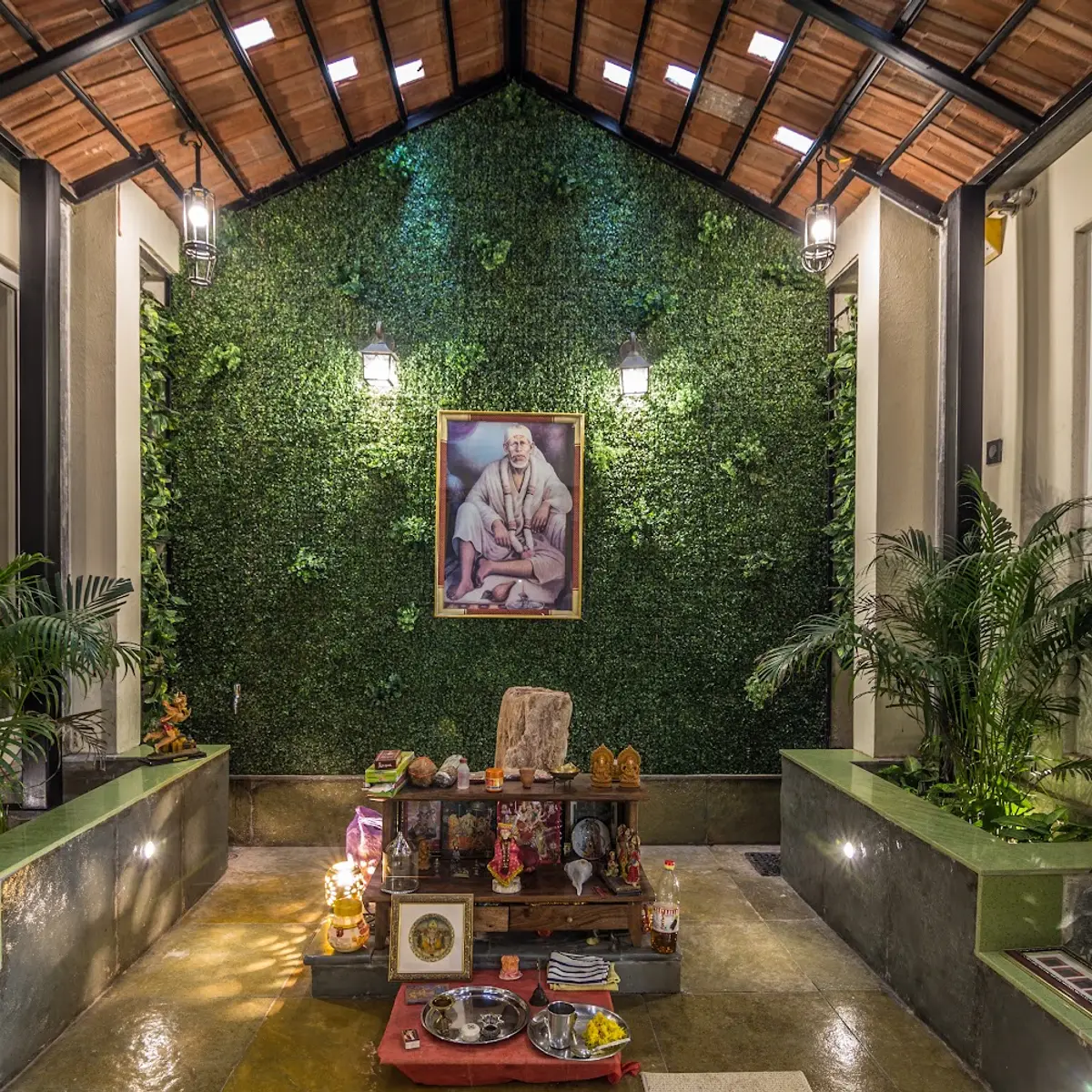 earthy pooja room with pooja — real Indian home
