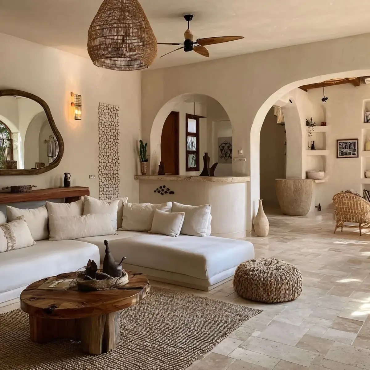 earthy boho living room with texture — real Indian home