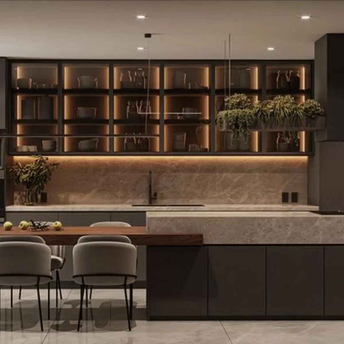 earthy luxury kitchen with layout — real Indian home