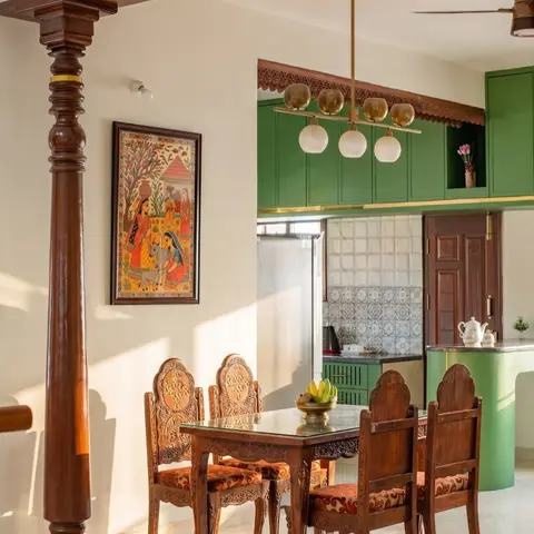 earthy traditional dining room with dining — real Indian home