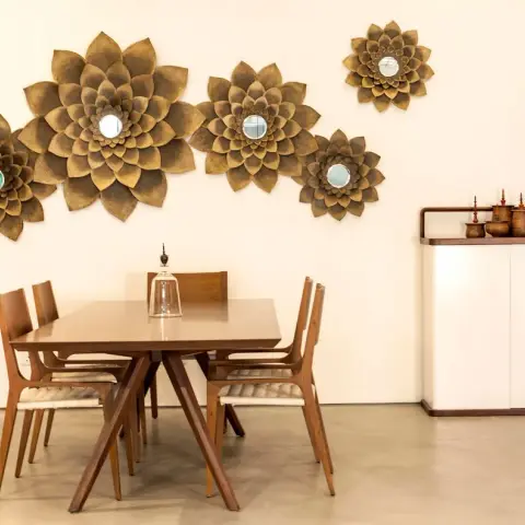 beige mid century dining room with dining — real Indian home