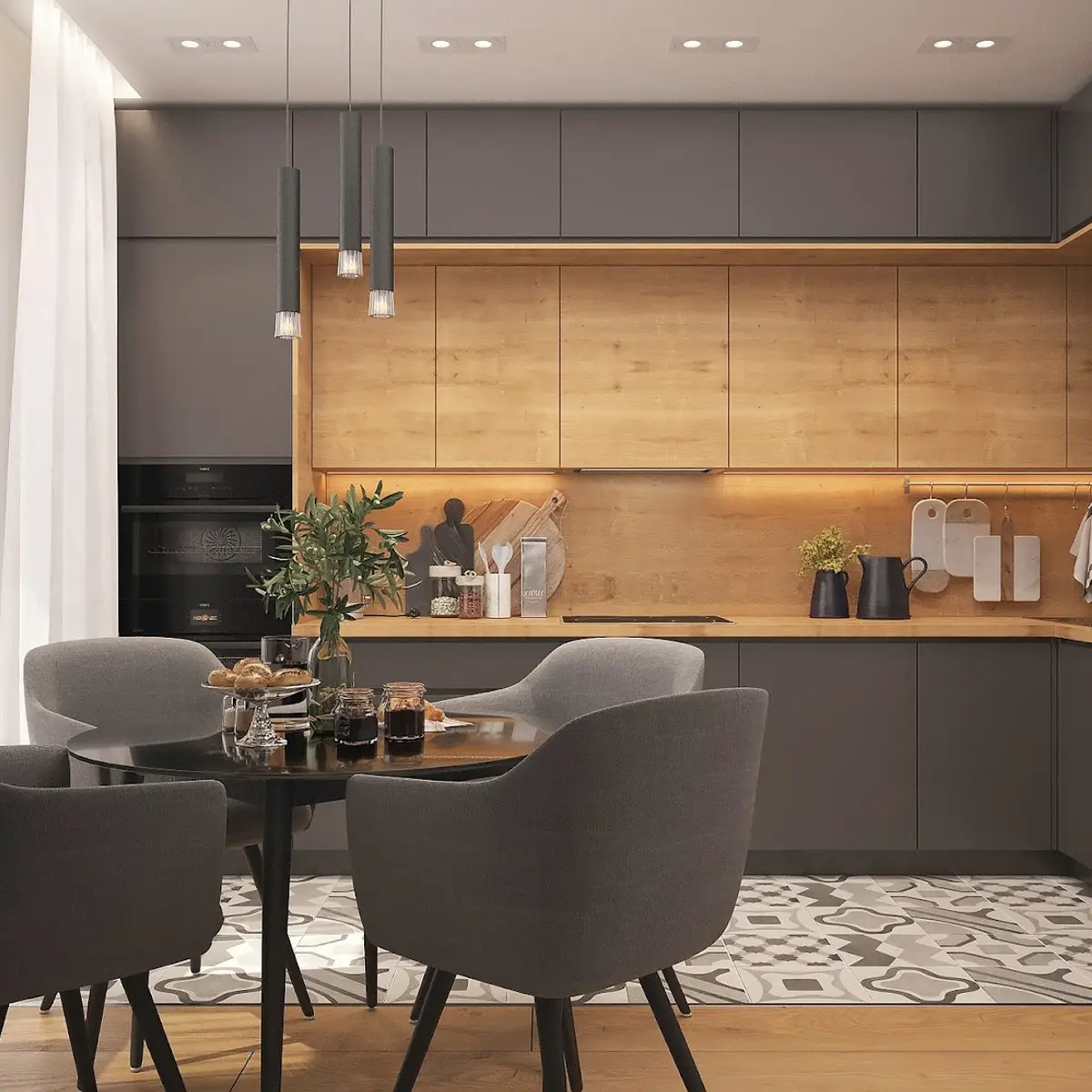 beige scandinavian dining room with pendant — real Indian home