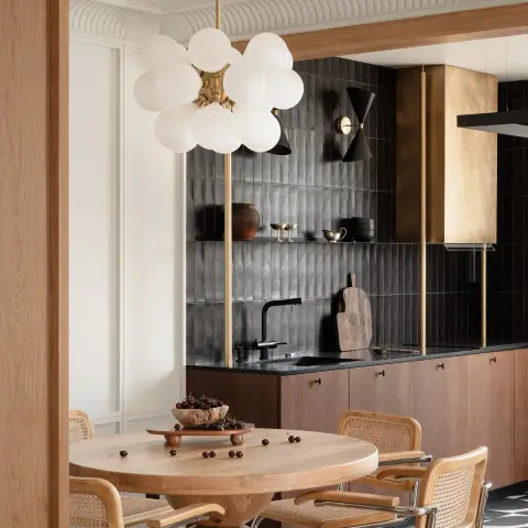 beige mid century dining room with dining — real Indian home