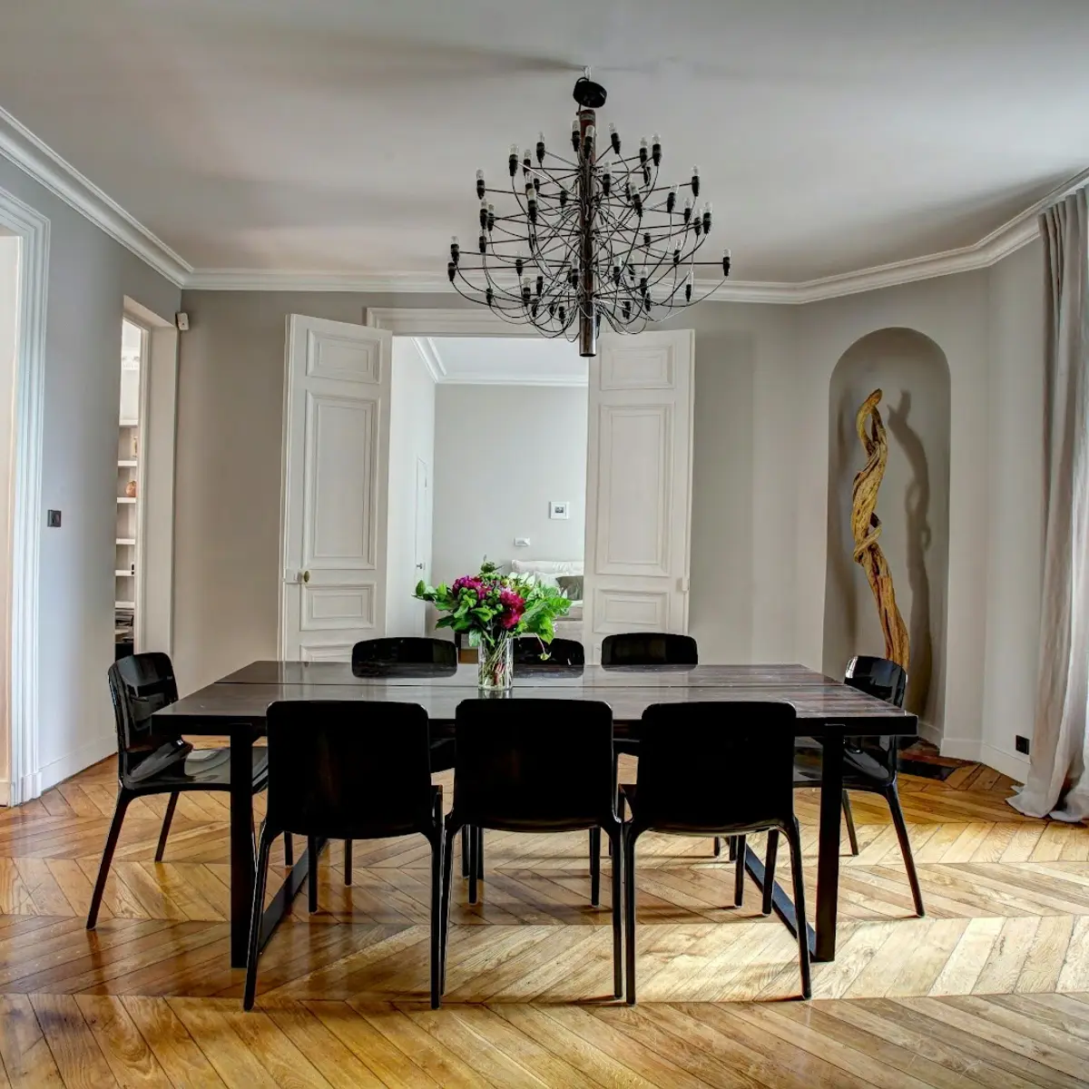black and white traditional dining room with dining — real Indian home