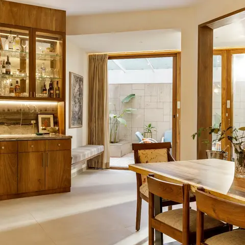 beige modern indian dining room with dining — real Indian home