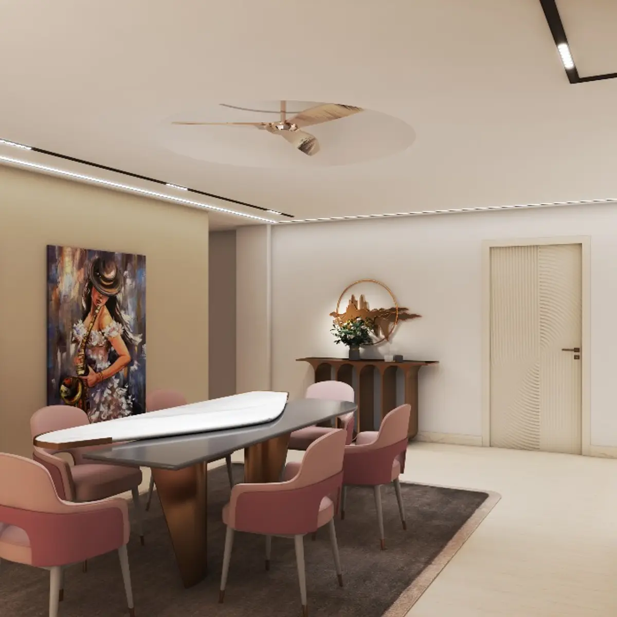pastel luxury dining room with dining — real Indian home