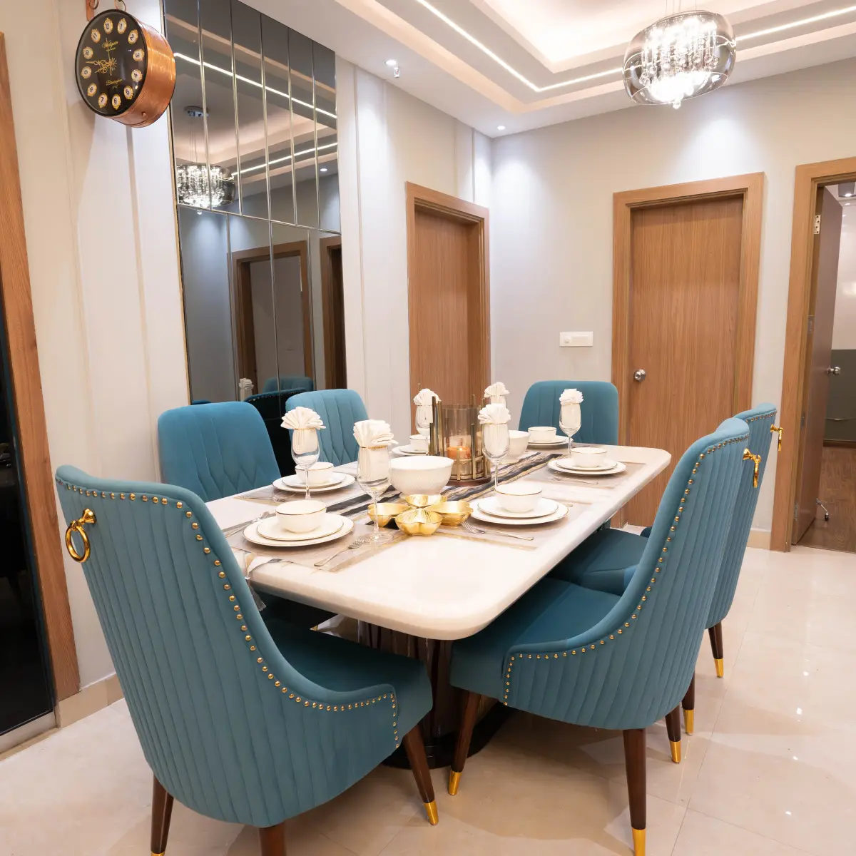 jewel tone luxury dining room with dining — real Indian home
