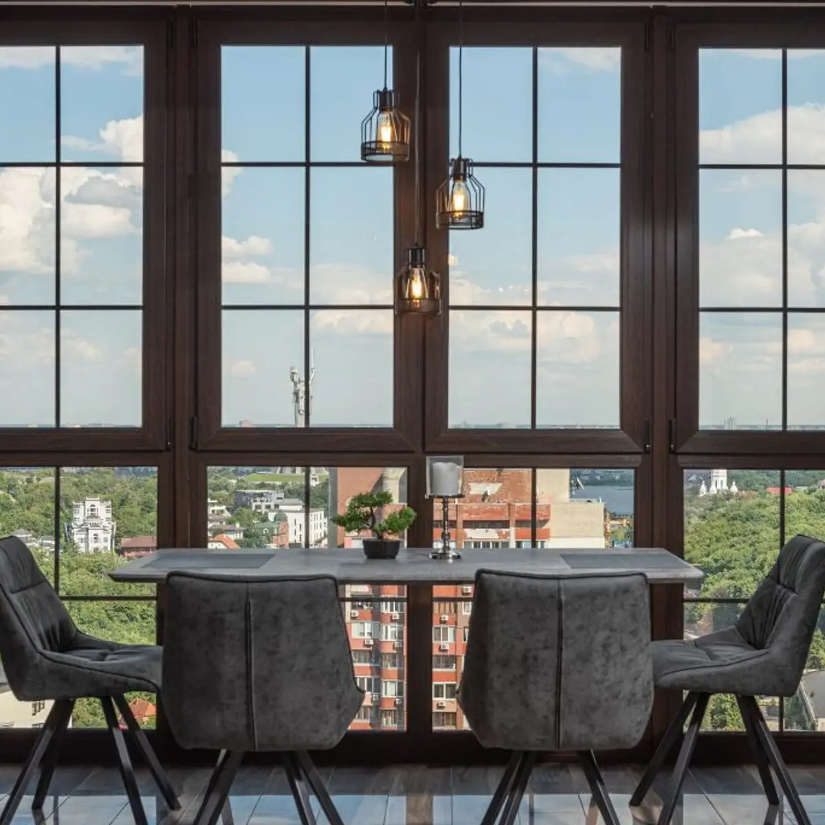 grey industrial dining room with dining — real Indian home