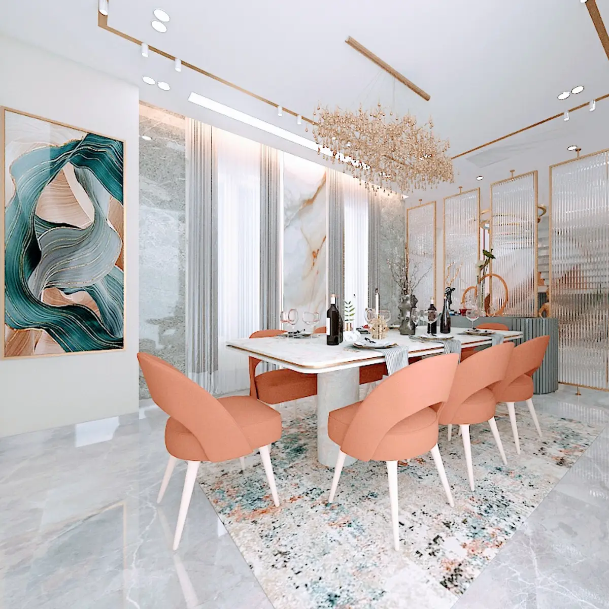 pastel luxury dining room with dining — real Indian home