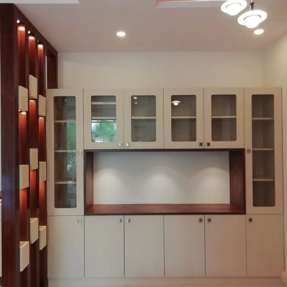 beige modern indian dining room with crockery — real Indian home
