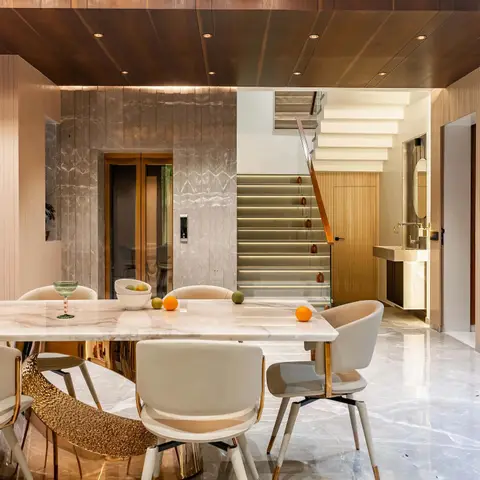 beige luxury dining room with dining — real Indian home