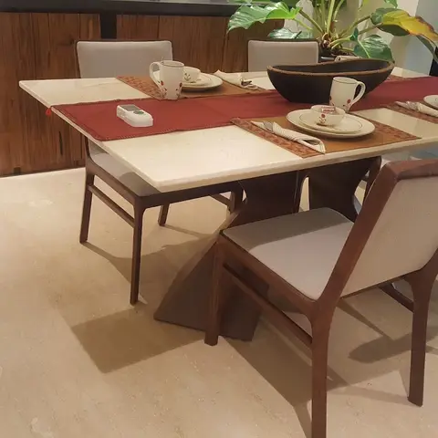beige mid century dining room with dining — real Indian home