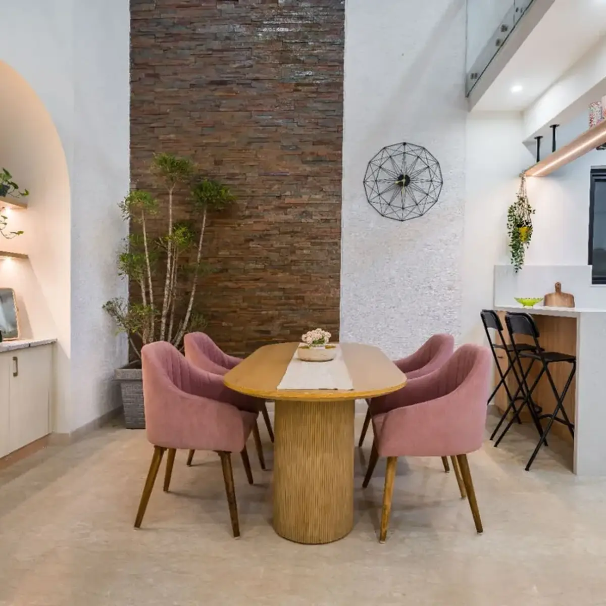 beige modern indian dining room with dining — real Indian home