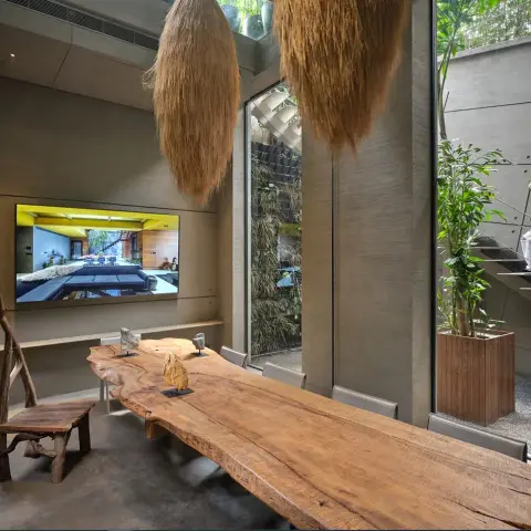 earthy boho dining room with dining — real Indian home