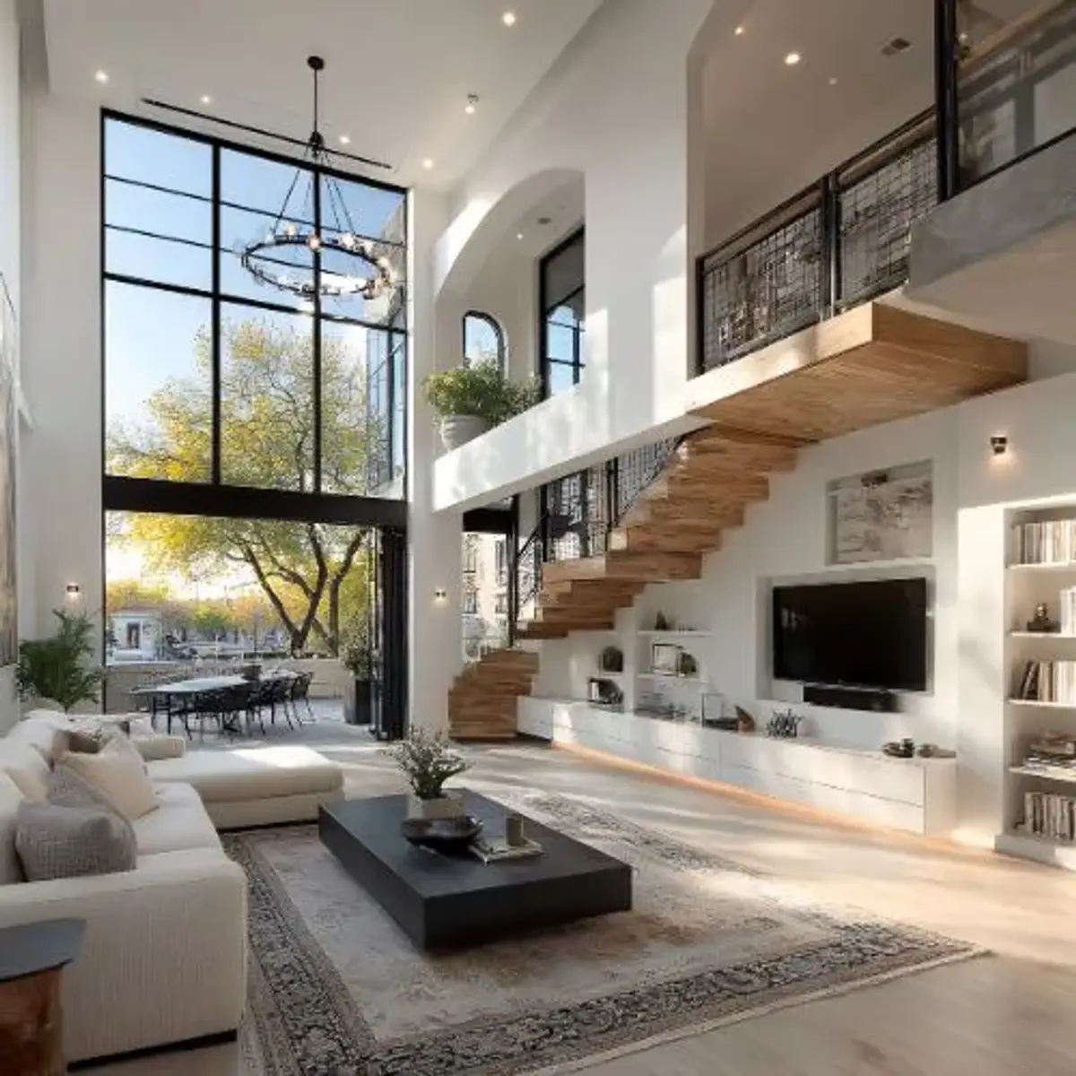 beige modern minimalist living room with tv unit — real Indian home