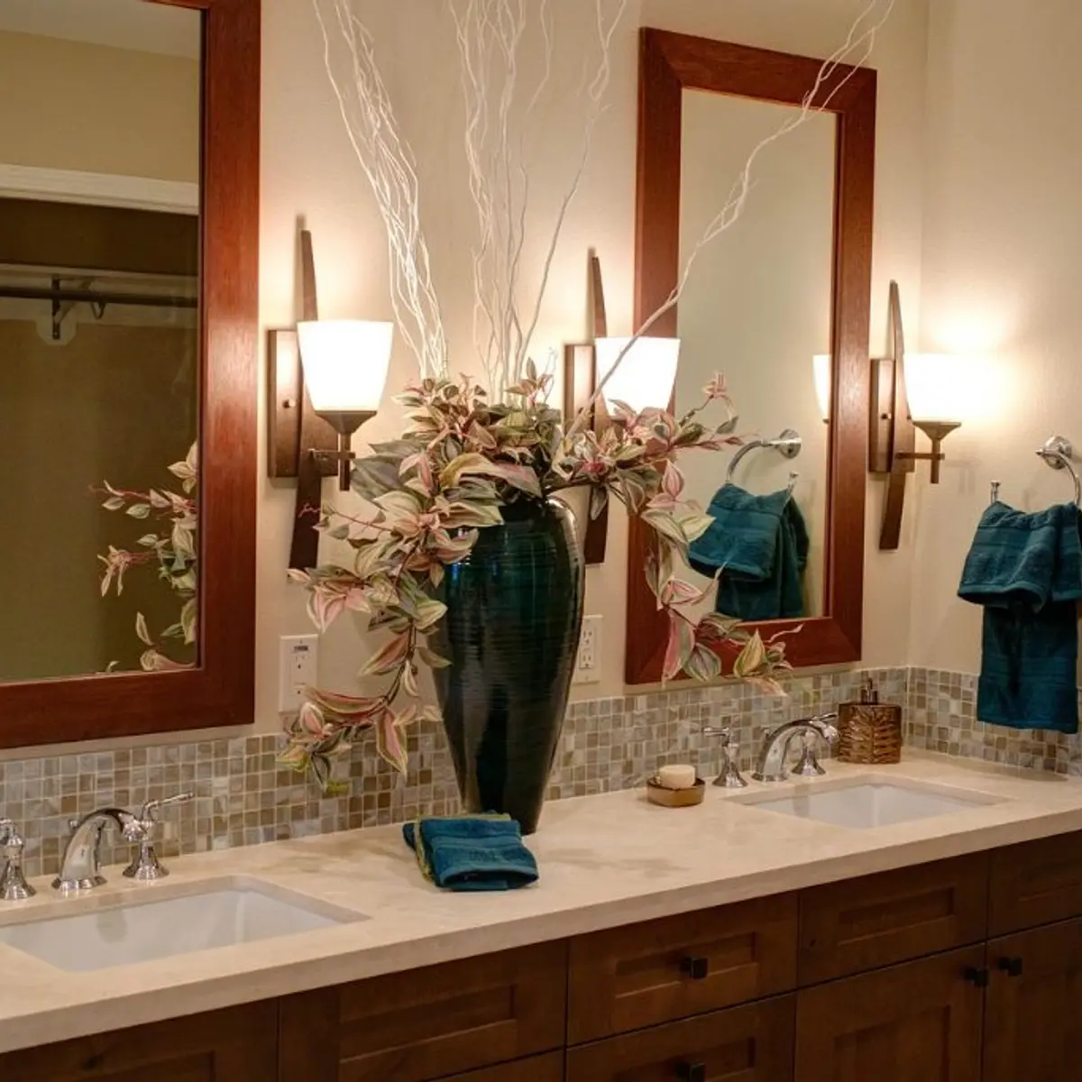 beige traditional bathroom with vanity — real Indian home