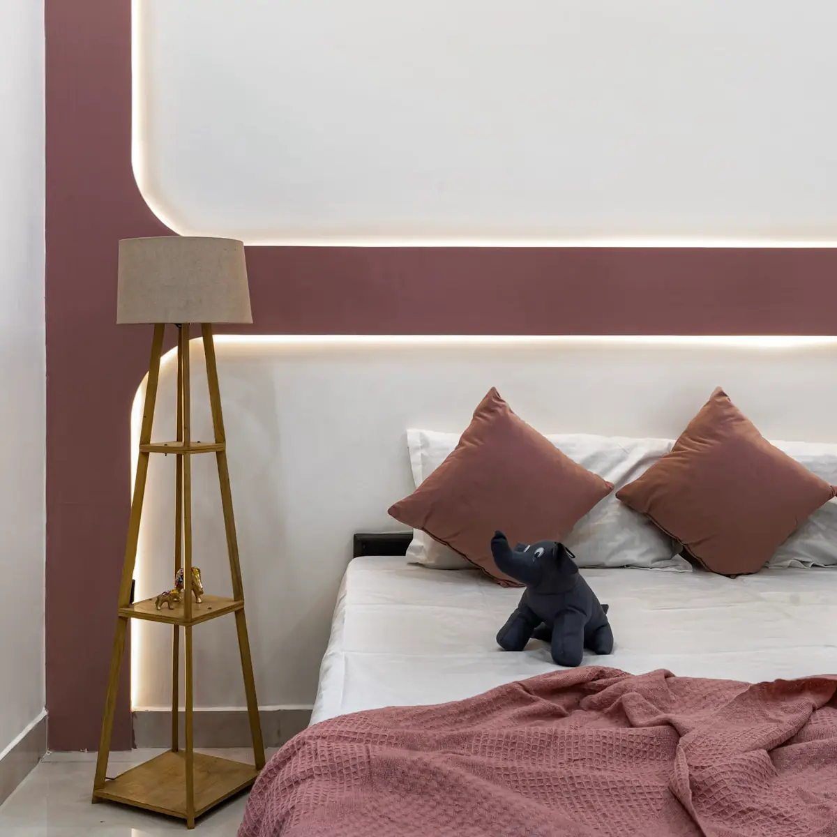 pastel modern minimalist master bedroom with paint — real Indian home