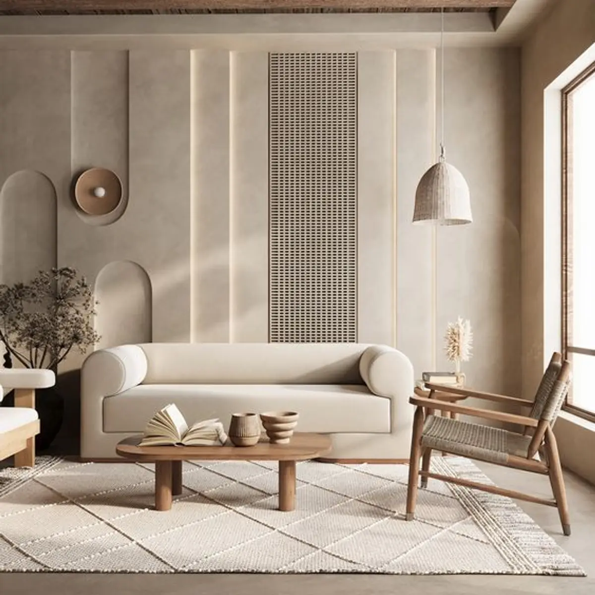 earthy boho living room with texture — real Indian home