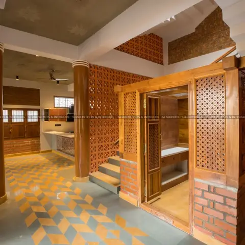 earthy traditional pooja room with jaali — real Indian home