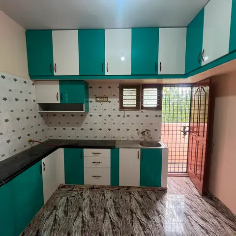 bold colour kitchen with layout — real Indian home