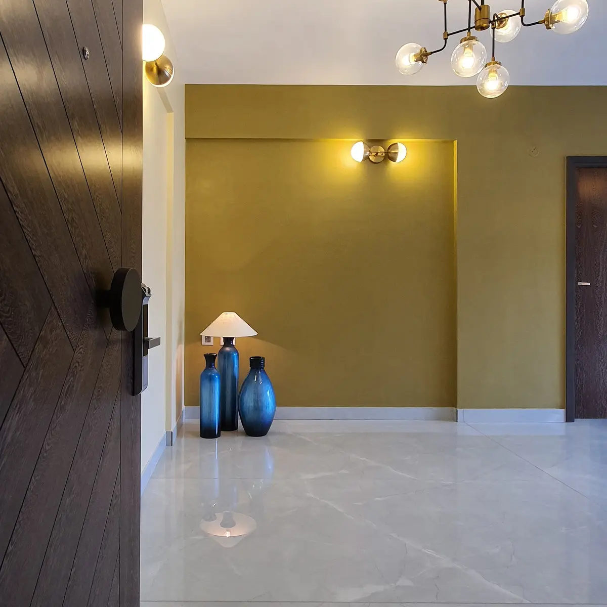earthy modern indian entrance foyer with paint — real Indian home