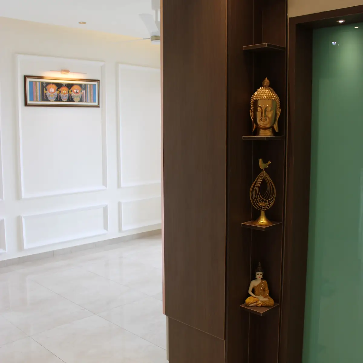 beige traditional entrance foyer with wall art — real Indian home