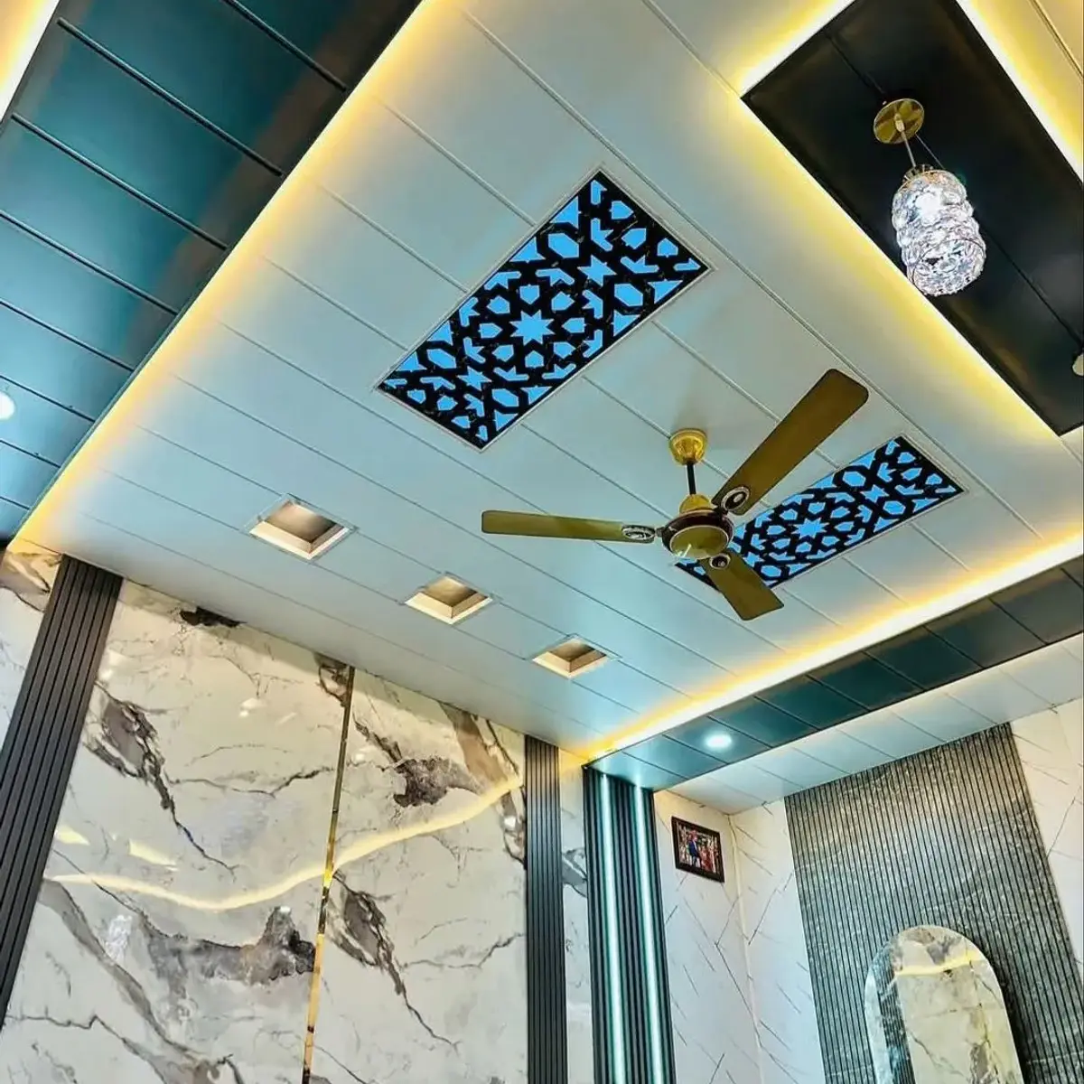 jewel tone luxury entrance foyer with pop — real Indian home