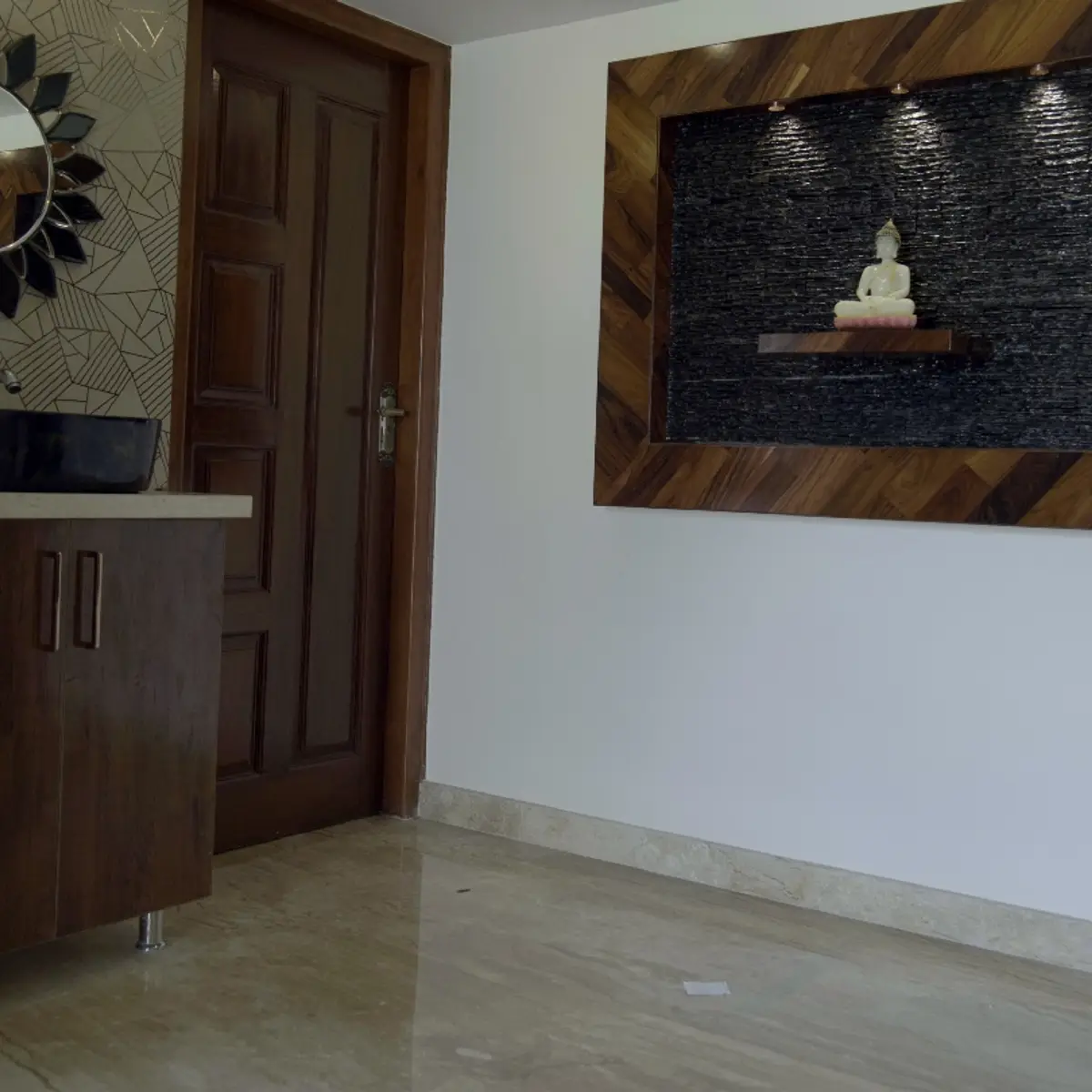 earthy modern indian entrance foyer with main — real Indian home