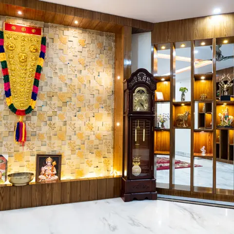 beige luxury entrance foyer with cladding — real Indian home