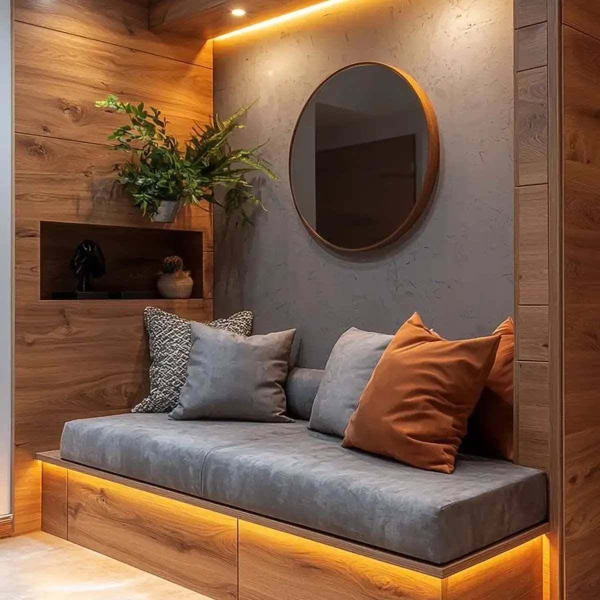 beige modern minimalist entrance foyer with shoe — real Indian home