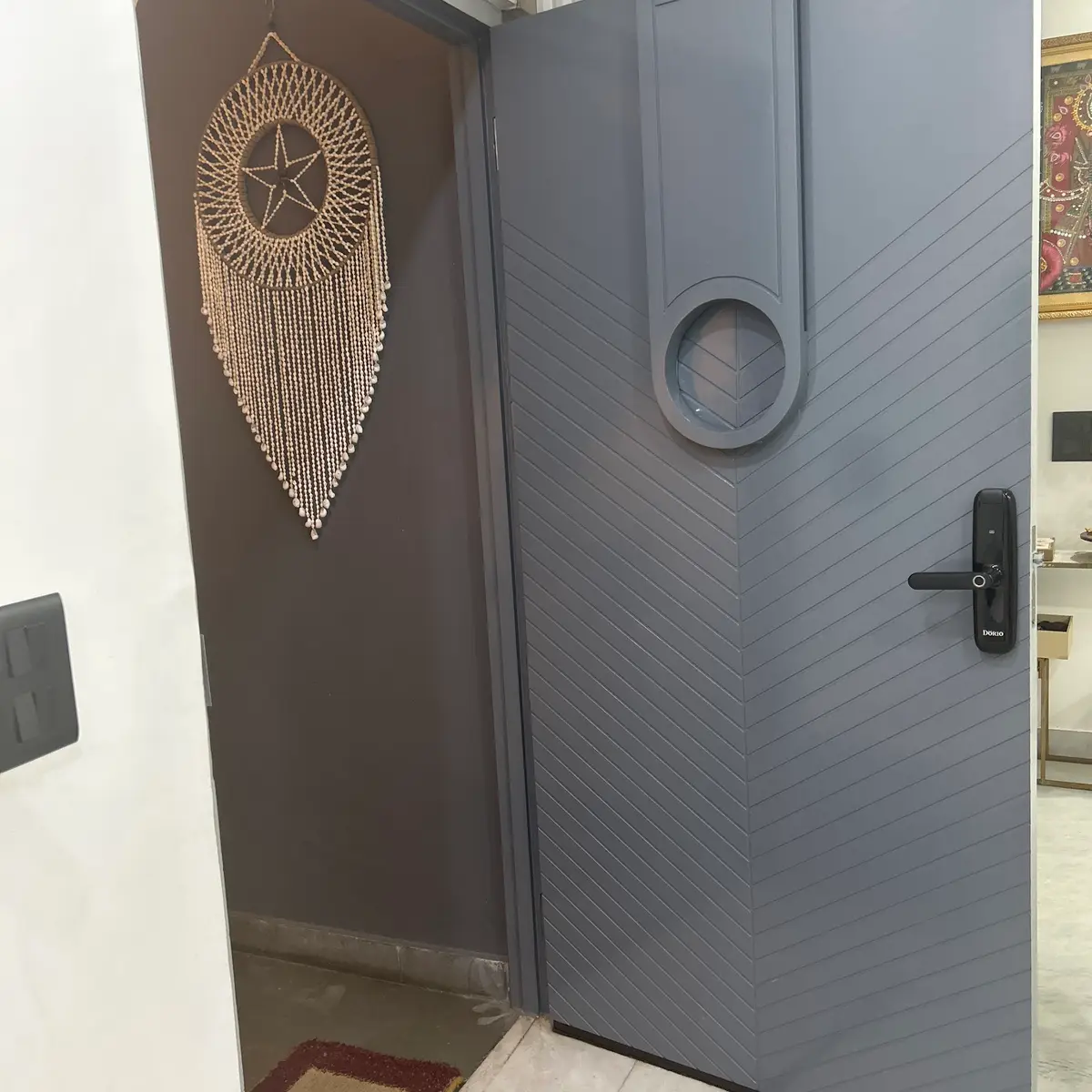 grey boho entrance foyer with main — real Indian home