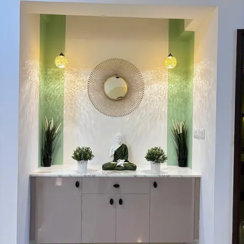pastel modern indian entrance foyer with paint — real Indian home