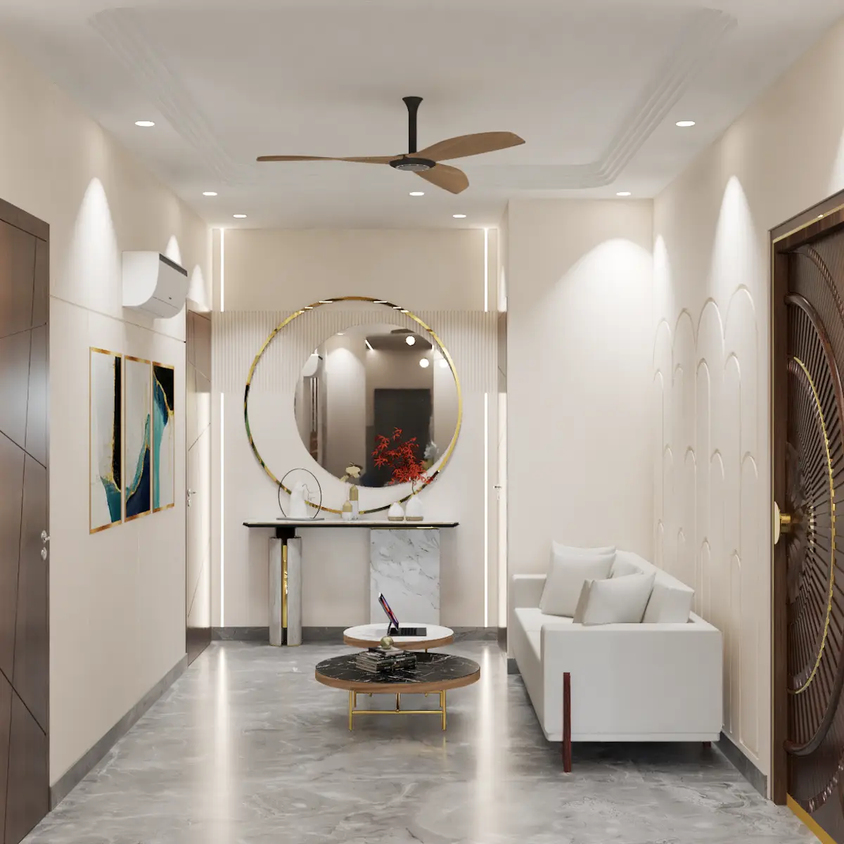 beige luxury entrance foyer with main — real Indian home
