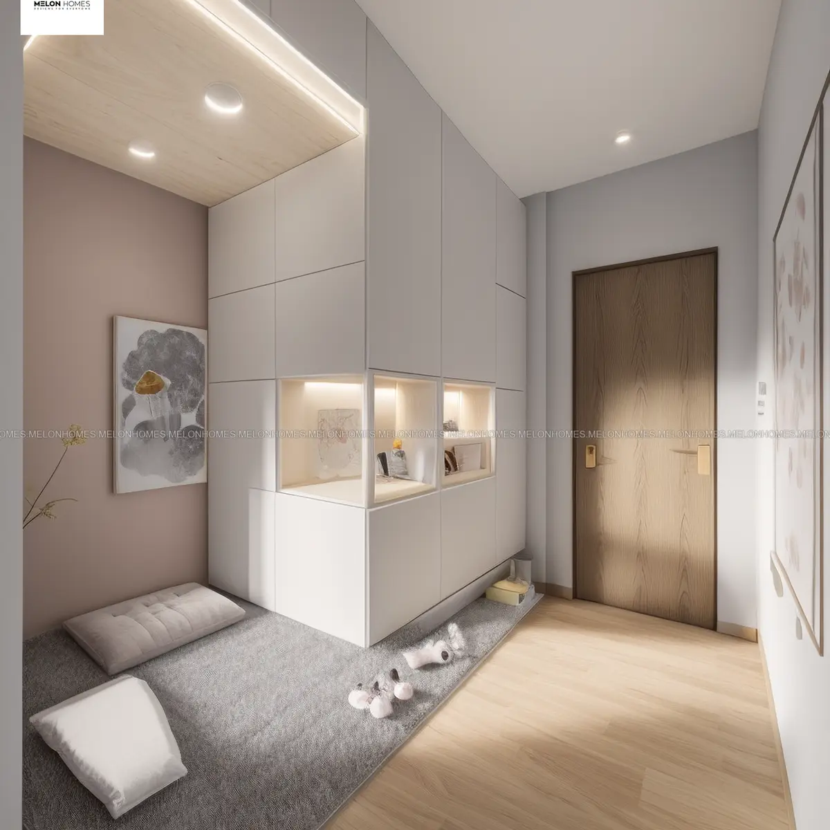 beige modern minimalist entrance foyer with main — real Indian home