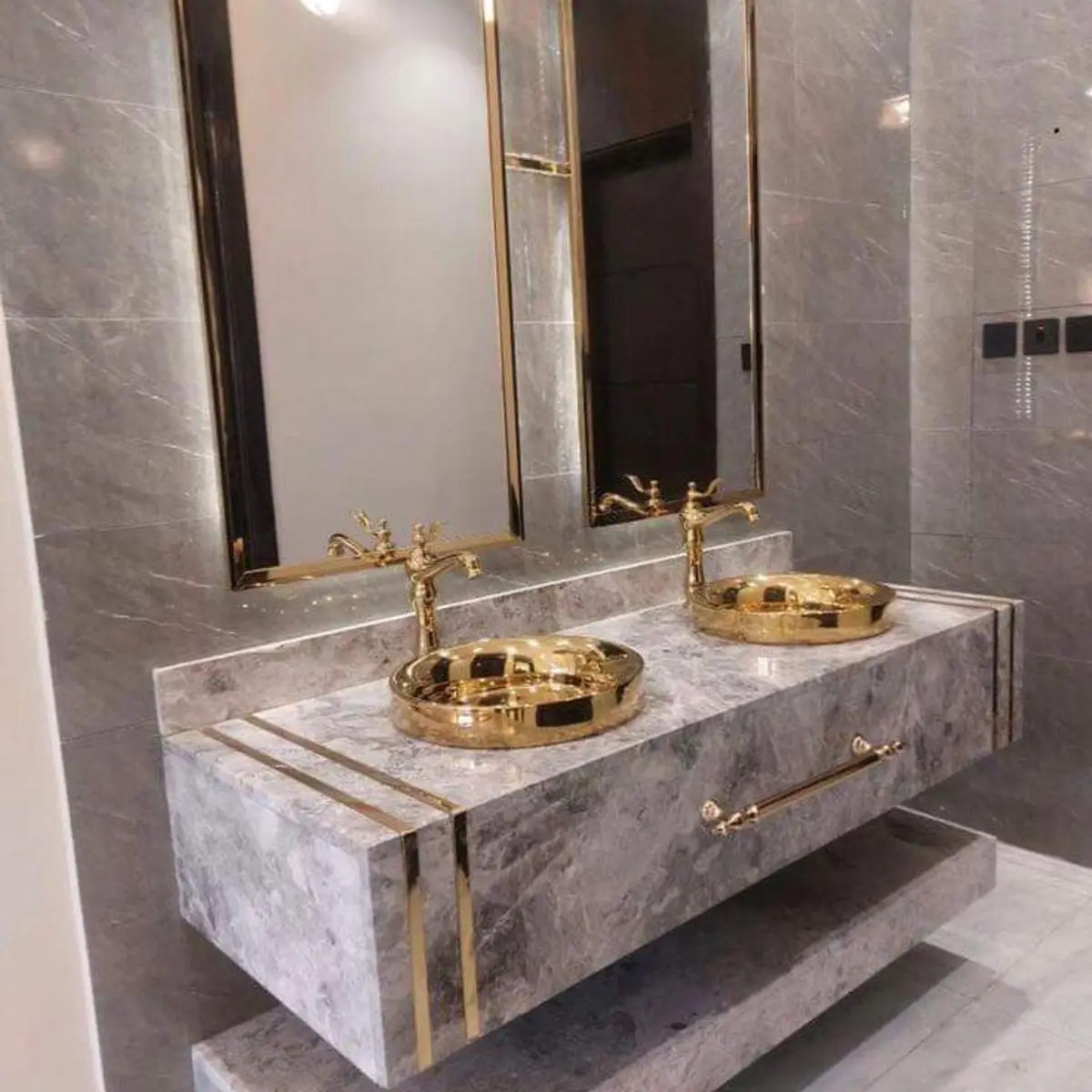 black and white luxury bathroom with vanity — real Indian home
