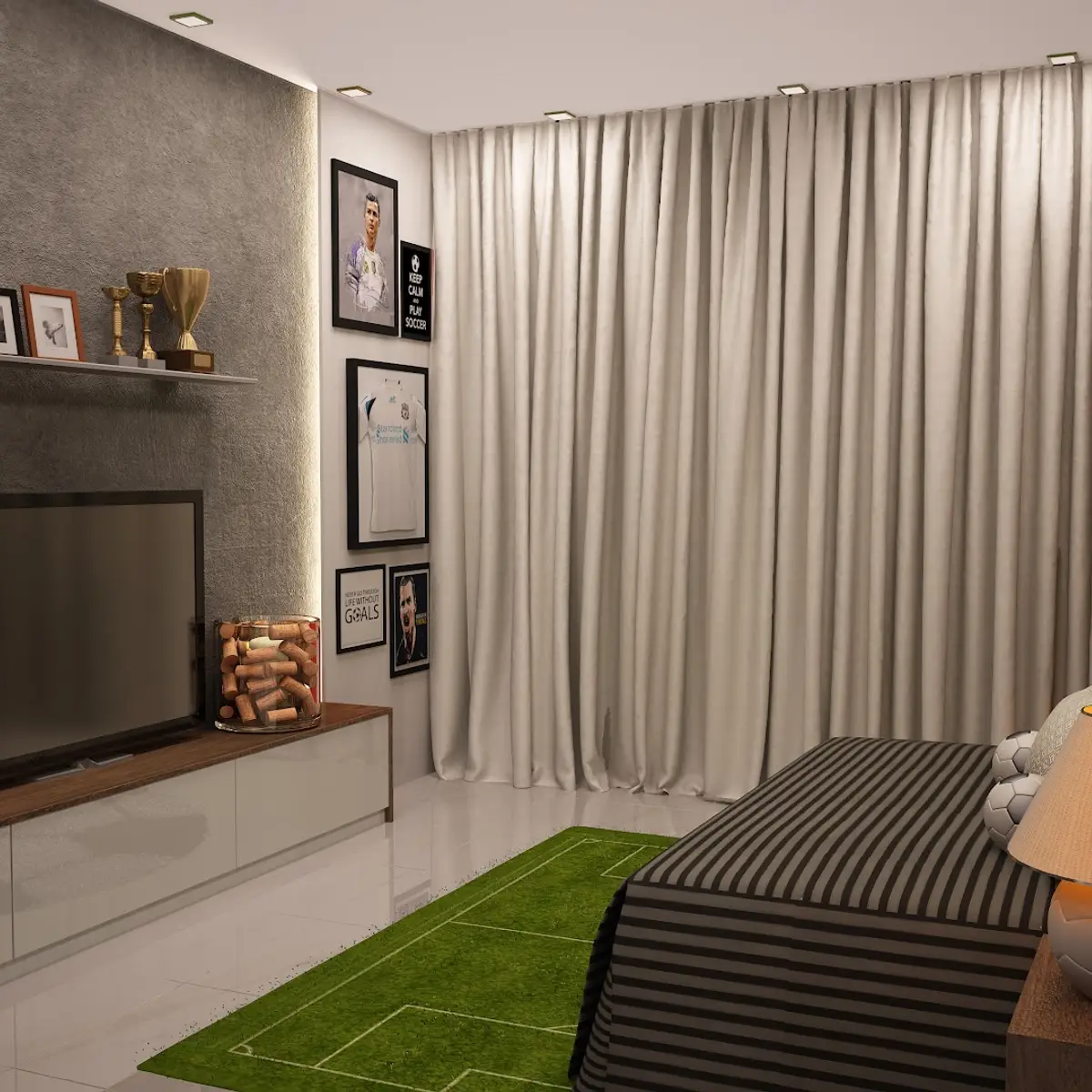 grey kids bedroom with texture — real Indian home
