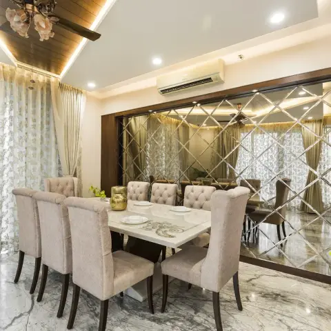 beige traditional dining room with dining — real Indian home