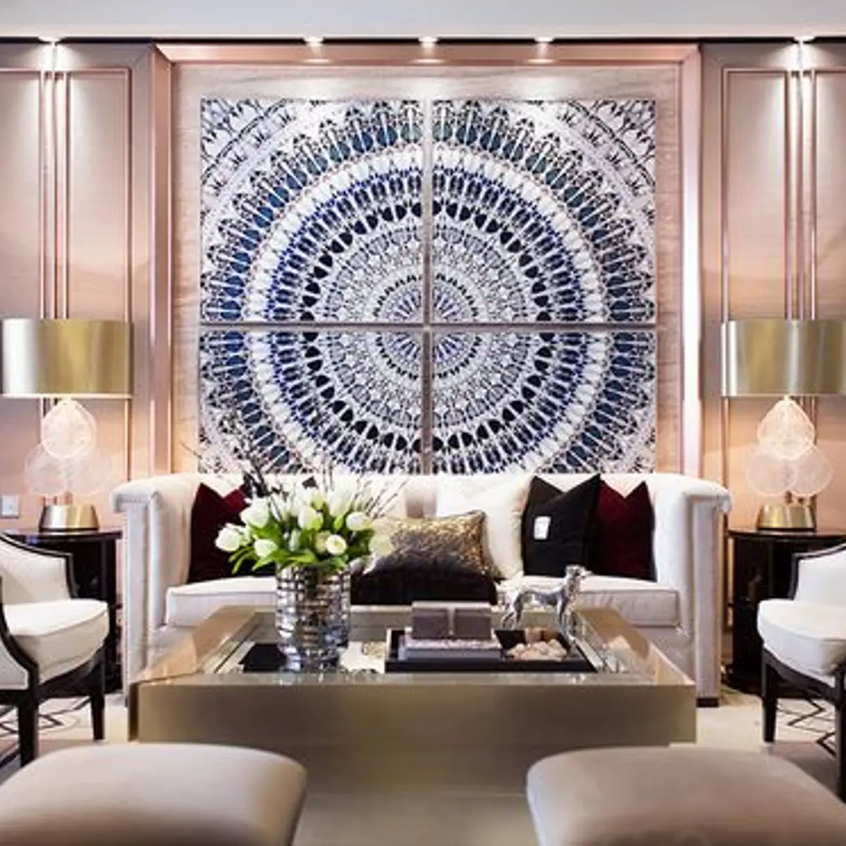 jewel tone traditional living room with moulding — real Indian home
